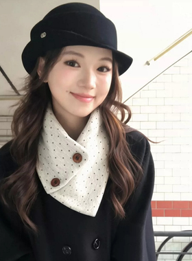 韩系文艺奶白波点小围脖女秋冬
