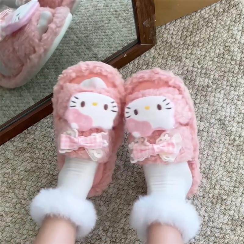 哈喽kitty毛毛拖鞋女外穿2025新款棉拖鞋毛绒一字拖居家秋冬学生,淘宝优惠券,粉丝福利购,淘宝优惠卷