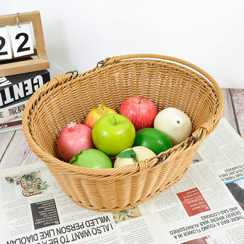 仿藤手工编织收纳篮户外水果采摘手提篮铁线圈加固收纳藤编野餐篮,淘宝优惠券,粉丝福利购,淘宝优惠卷