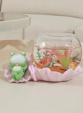 热销2024新款鱼缸小型造景生态桌面摆件可爱客厅电视柜旁树脂装饰