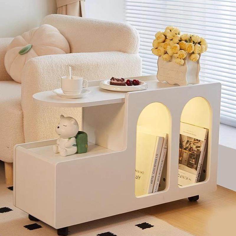 奶油风沙发边柜侧边柜边几客厅大型落地摆件可移动小茶几收纳推车,淘宝优惠券,粉丝福利购,淘宝优惠卷