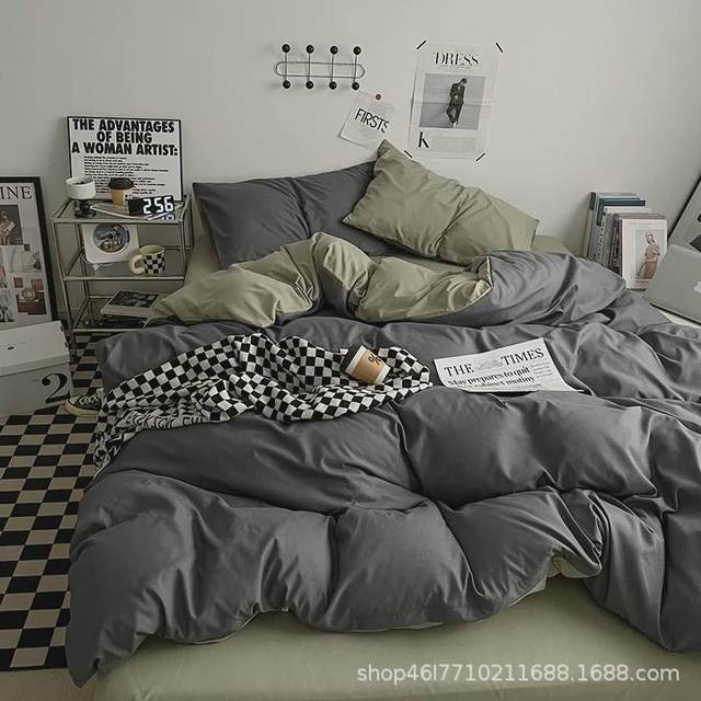 Naked sleeping kiss bed sheets and quilt covers four-piece set mother and baby grade solid color ins washing cotton-skinned bed covers college dormitory bedding