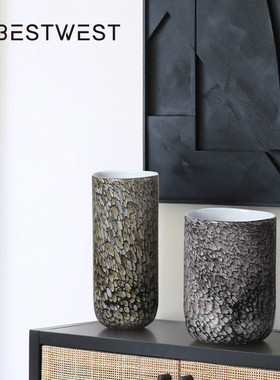 热销博大理石家居西鹅卵石直筒柱状水培玻璃花瓶样板间花器软装饰