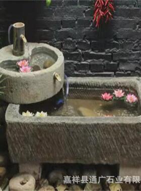 酒店装饰老石槽做旧老石板水池洗手池