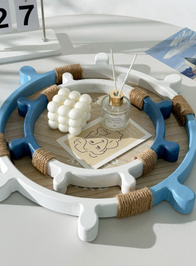 地中海木质船舵托盘储物收纳海洋风家饰ins简约居家水果茶杯盘子