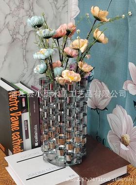 现代样板间透明水晶几何摆件简约装饰线条桌面电视柜摆设饰品花器