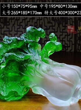 汉办公桌摆件古法琉璃客厅百财如意玉白菜风琉璃摆件家居装饰品