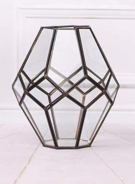 插单瓶家居装饰收纳首饰花插瓶简约现代摆饰透明纯铜玻璃花瓶