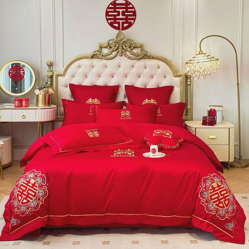 新中式婚庆长绒棉四件套婚礼床上用品红色结婚被套床单婚房六套件,淘宝优惠券,粉丝福利购,淘宝优惠卷