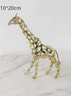 欧动物几何镂空创意狮子大象骏马雕塑金属摆件客厅玄关家居饰品