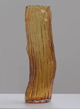 自然形态冰纹直筒玻璃落地花瓶马醉木枝条花器客厅水培玄关批发