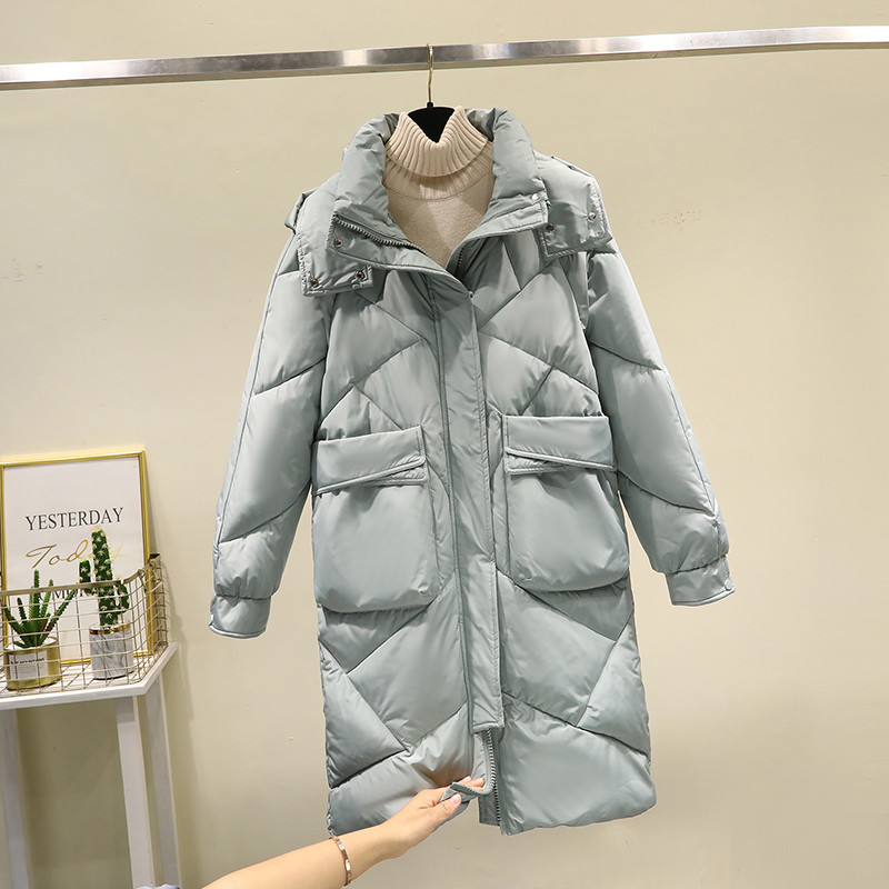 棉服女中长款2024新款宽松大码ins面包服冬加厚羽绒棉衣棉袄 - 图0