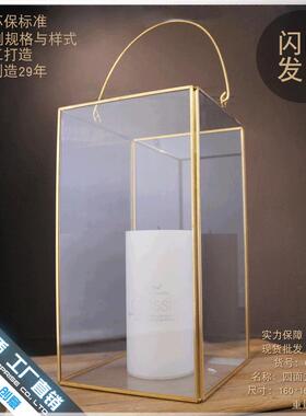 四面方大欧式复古风灯简约铁艺玻璃手提风灯烛台家居装饰摆件
