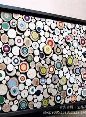 圆木片酒吧原木片松木块墙贴背景墙面装饰茶楼咖啡厅背景墙原木片