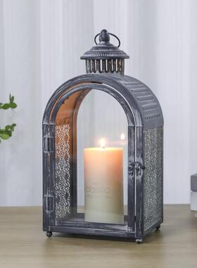 婚礼铁艺玻璃烛台金属风灯家居装饰品工艺品摆件派对复古