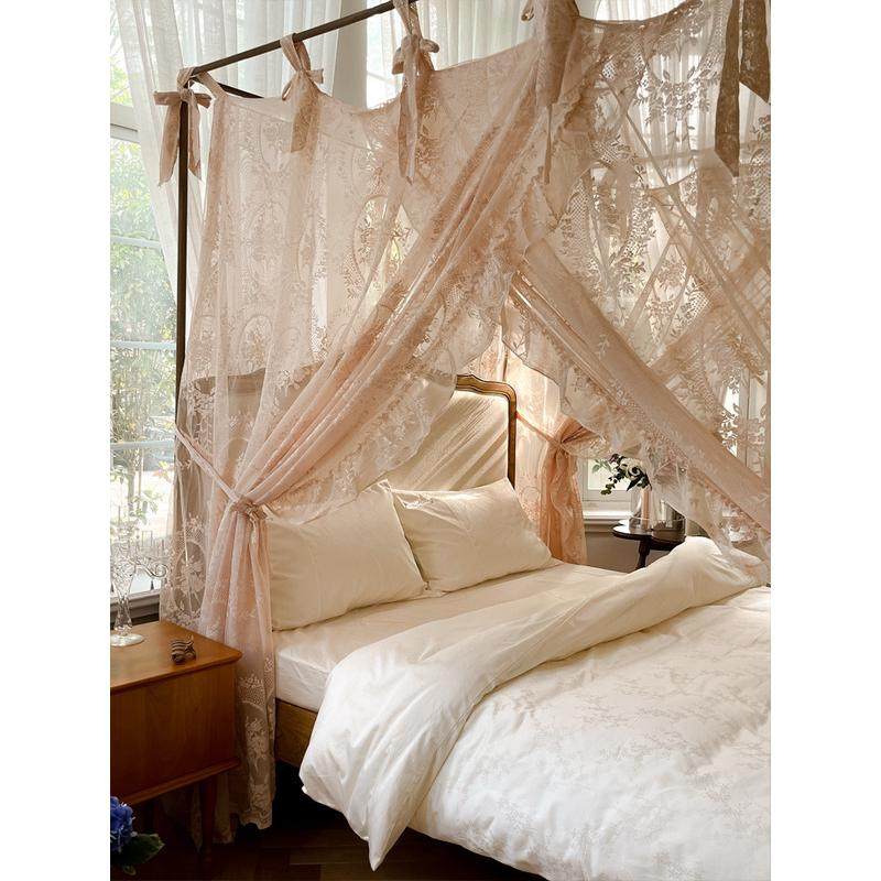 86M0新款法式蕾丝蚊帐家用三开门1.8m轻奢公主仙女风床幔落地支架,淘宝优惠券,粉丝福利购,淘宝优惠卷