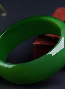 仿新疆和田玉碧玉色菠菜绿手镯帝王绿玉石镯子正阳绿加宽女款