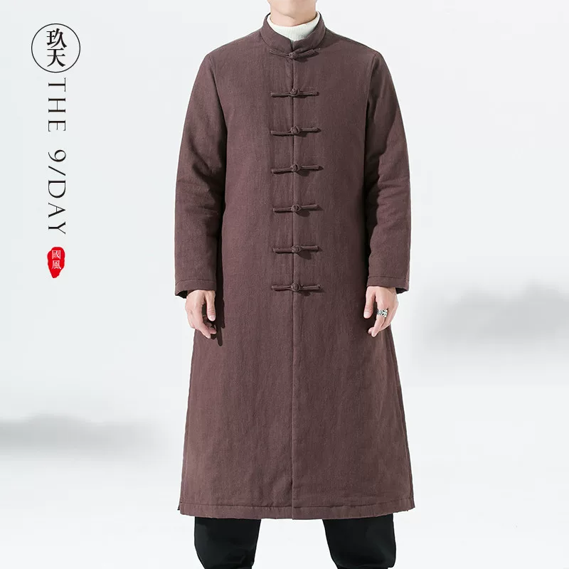 Long down jacket with down, Chinese style, with embroidery, increased thickness, oversize