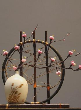 新中式陶瓷花瓶插花干花瓶客厅简约竹编假花装饰电视柜摆件