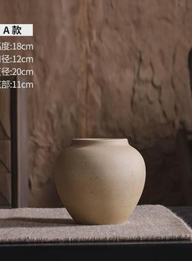 手工粗陶花瓶复古插花陶罐子摆件陶瓷禅意侘寂风民宿酒店装饰花器