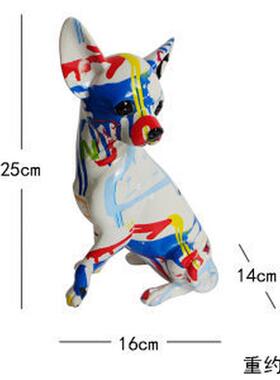 创意客厅摆件炫彩吉娃娃欧式小狗树脂工艺品家居玄关办公室装饰品