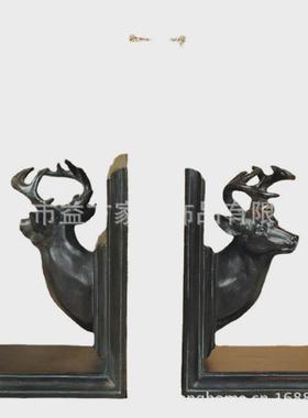 欧美家饰复古电镀鹿头书立书架书靠摆件动物树脂装饰商务礼品饰品