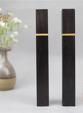 黑檀木镶黄杨长款方形带香插10克线香筒木质方香桶线香盒点香器