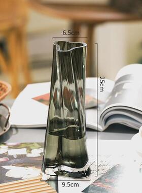 轻奢感客厅创意不规则透明玻璃水培插花装饰网红花瓶摆件花器