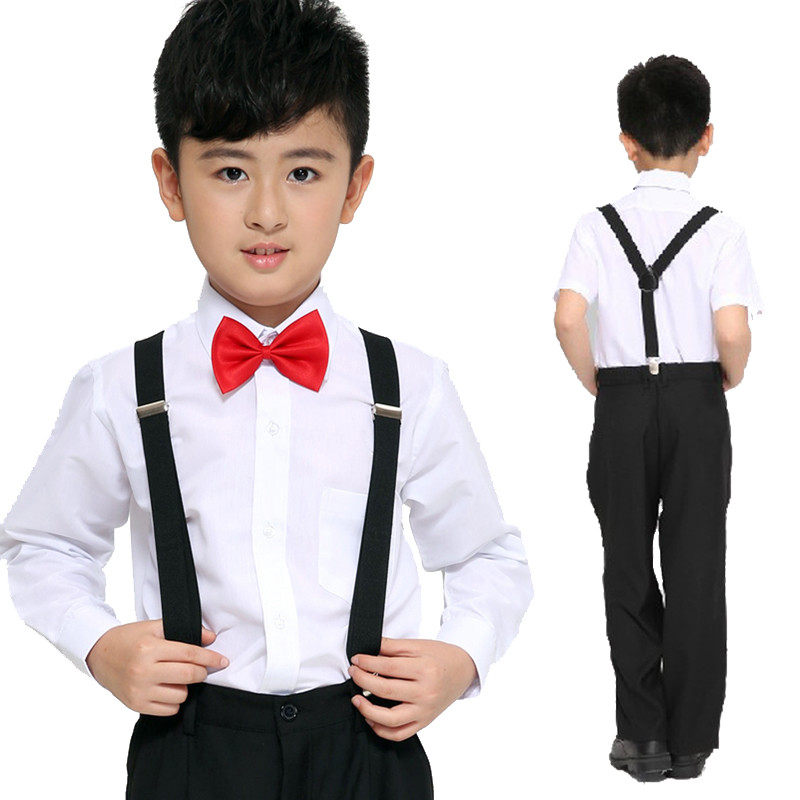 六一男女孩白色长袖衬衫黑色背带裤西裤领结儿童唱服,淘宝优惠券,粉丝福利购,淘宝优惠卷