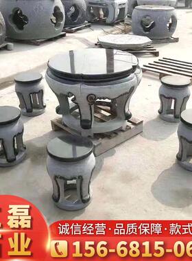 青石出售仿古厂家石雕新中式摆件大型青石花盆石鼓摆件