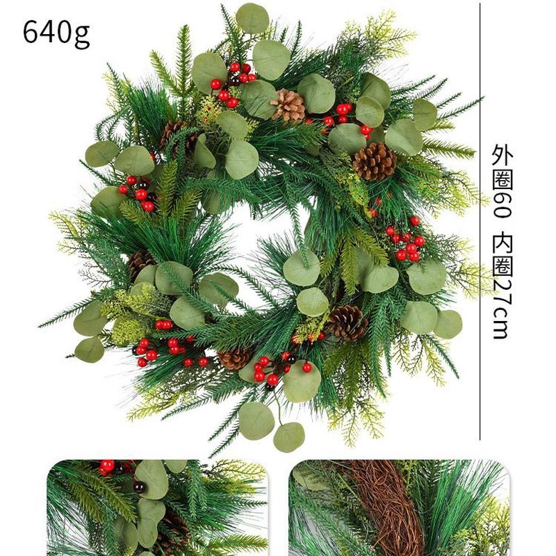 圣诞装饰品挂件门挂松果金咖球红果藤编藤圈花环壁挂橱窗布置花环 - 图0