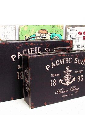 欧式手提箱复古木箱仿古收纳箱做旧展示摄影道具橱窗箱工艺箱