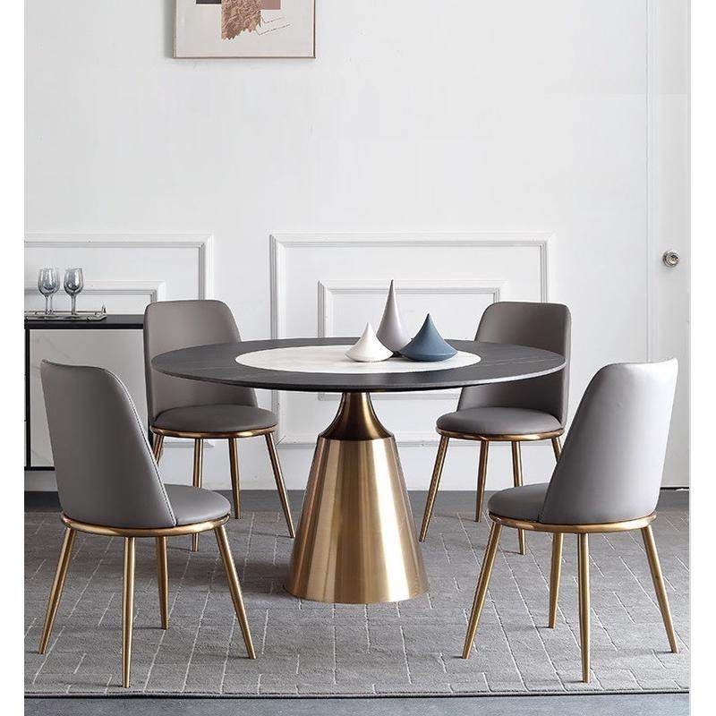 岩板餐桌内嵌式旋转带转盘家用圆桌餐桌椅组合圆形玫瑰金不锈钢架,淘宝优惠券,粉丝福利购,淘宝优惠卷