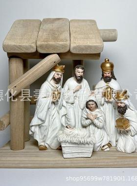 圣诞供货树脂马槽漂流木房子摆件家居平台工艺品