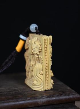 小叶黄杨木如虎添翼木牌吊坠男款霸气生肖虎木雕方牌汽车挂饰