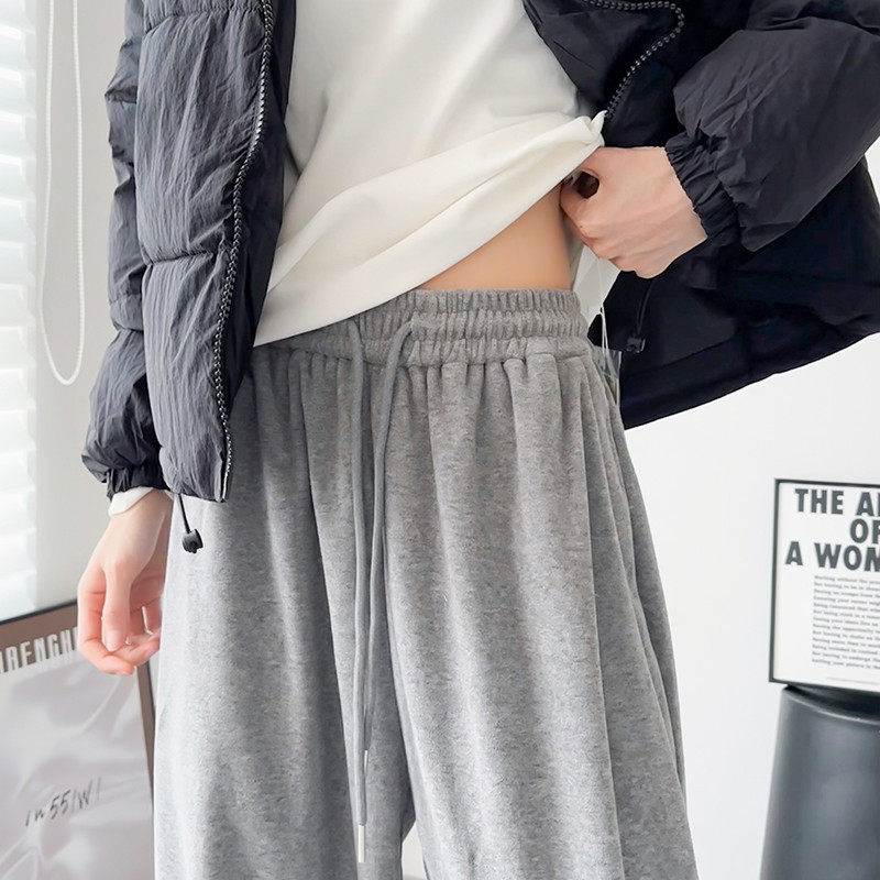 宽松软糯休闲阔腿裤女秋冬季大码胖mm垂感直筒抽绳束脚毛巾裤,淘宝优惠券,粉丝福利购,淘宝优惠卷