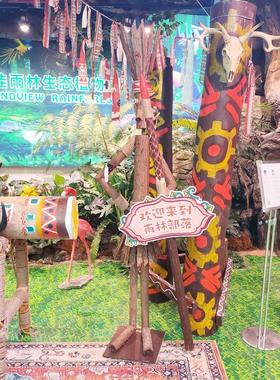 创意摆件部落酋长木头人偶站立式木头人户外露营布场原木装饰道具