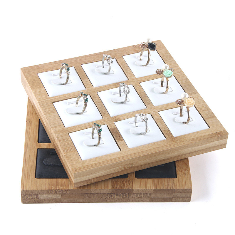 Natural bamboo jewelry ring display tray counter display ring bracket plate ring display stand