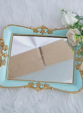 首饰盘ins风复古玻璃镜面托盘饰品收纳展示拍摄道具摆件珠宝托盘