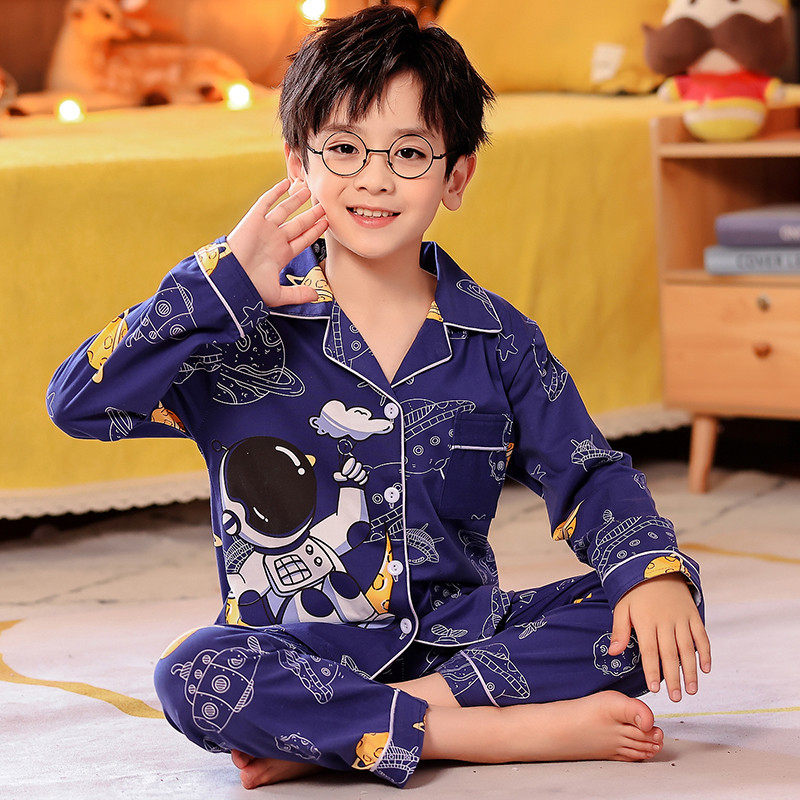 儿童睡衣男宝宝春秋长袖纯棉薄款男孩卡通可爱恐龙家居服开衫套装,淘宝优惠券,粉丝福利购,淘宝优惠卷