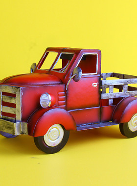 复古带灯太阳能皮卡车花盆装饰品花园装饰迷你巴士树脂摆件