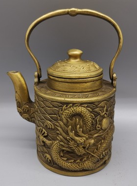 铜器批发仿古做旧古玩杂件龙黄铜直收藏壶摆件摆设