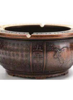 黄铜烟灰缸五牛图创意个性潮流灰办公室茶桌防飞客厅家用铜制烟缸