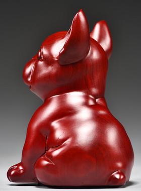 适用红色木雕狗摆件十二生肖狗实木家居客厅电视柜办公装饰红木工