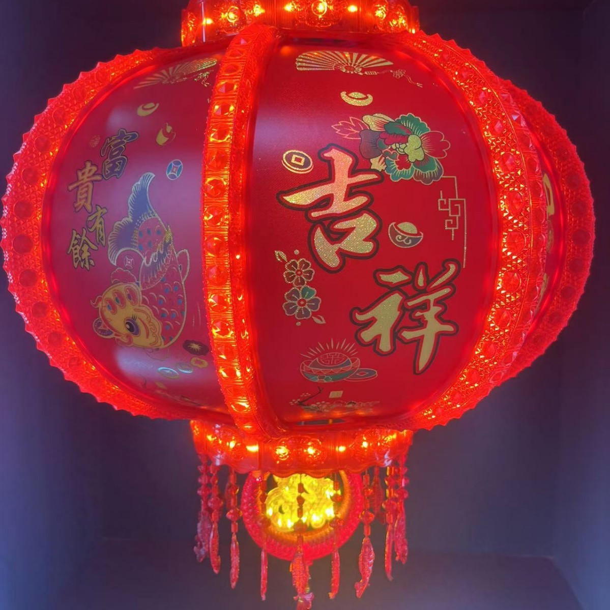 2024新年七彩旋转LE走马灯笼挂饰电动水晶吊灯大门阳台装饰灯 - 图0