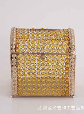 中式五金铁艺透明电镀金色百宝箱水晶摆件家居饰品简约玄关客厅