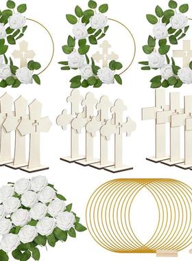 现货餐桌中心花环配木底座布置圆形花环手工diy婚庆婚礼