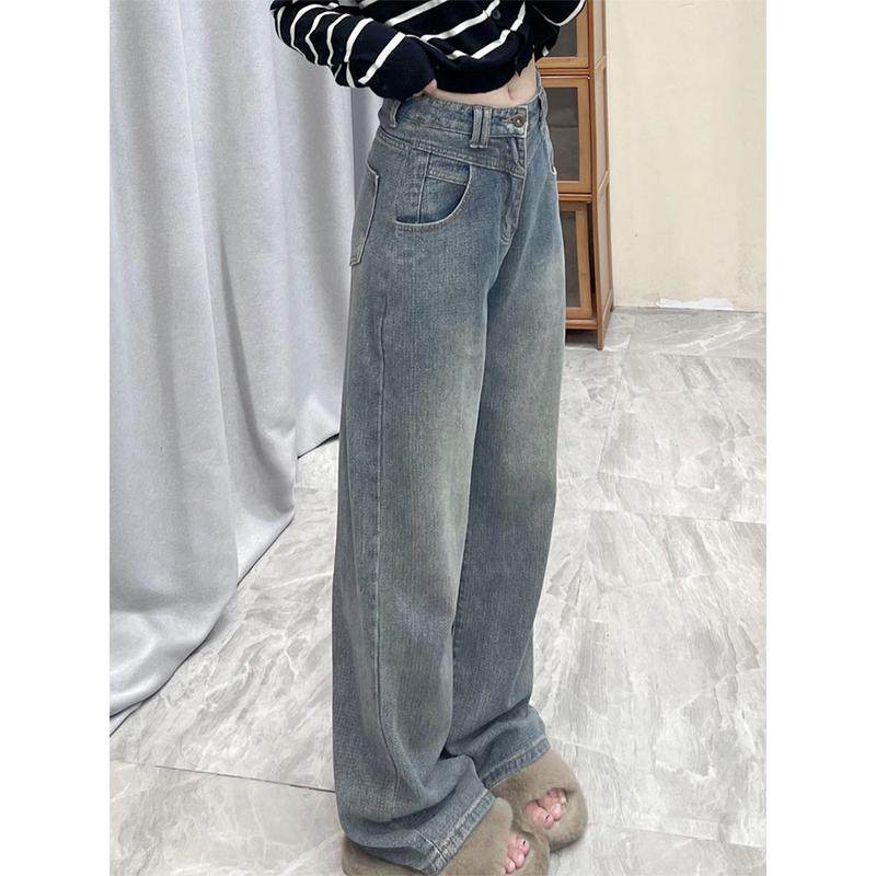 蓝美式直筒大码梨形身材设计感显瘦阔腿裤,淘宝优惠券,粉丝福利购,淘宝优惠卷