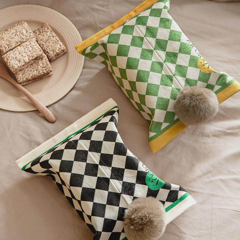 M204棋盘格子纸巾抽套布艺纸巾盒装饰纸巾套罩办公室客厅家用车载,淘宝优惠券,粉丝福利购,淘宝优惠卷