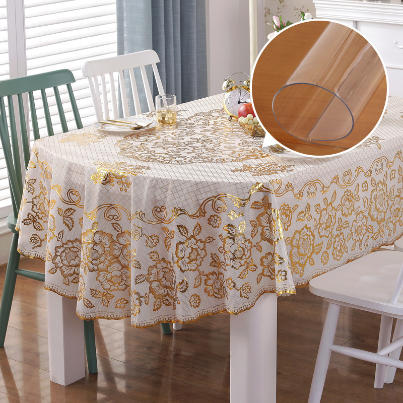 nn0ipvc桌布透明防烫套装防水防油软玻璃折叠椭圆形免洗台布 - 图0